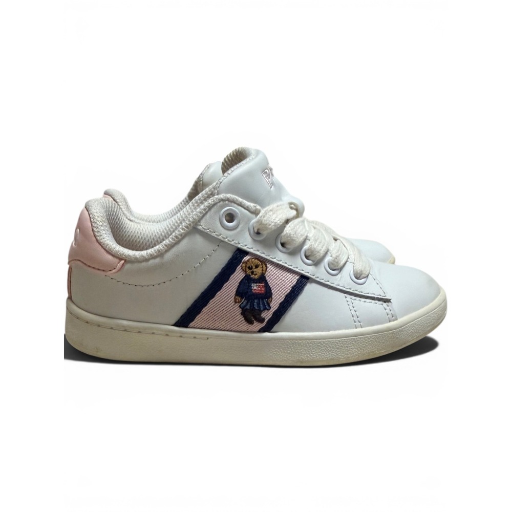 Polo Ralph Lauren Kids Quilton Bear Sneakers White Pink RF100767 Size 11
